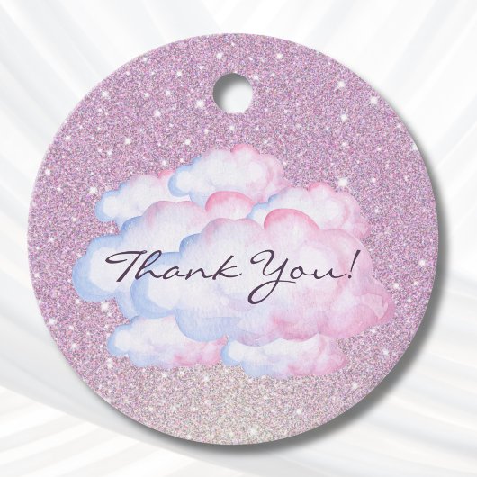 トレンディ ピンク グリッター クラウド ブライダル シャワー フェイバータグ