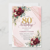 トレンディ ボーホー マーサラ ゴールド フラワーズ 80歳の誕生日 招待状 (正面)