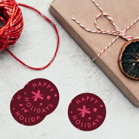 トレンディ モダン 手書き ハッピー ホリデー スティッカー ラウンドシール