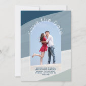 トレンドのセーブ・ザ・デート | フォト ダスティーブルー ストライプス 招待状 (正面)