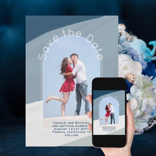 トレンドのセーブ・ザ・デート | フォト ダスティーブルー ストライプス 招待状