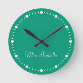 トレンドカラージェードグリーンホワイトドット名ラウンドクロック ラウンド壁時計 (正面)