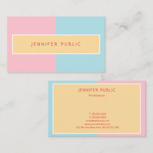 トレンドカラーズピンクイエローブルーエレガントシック 名刺 (正面/裏面)