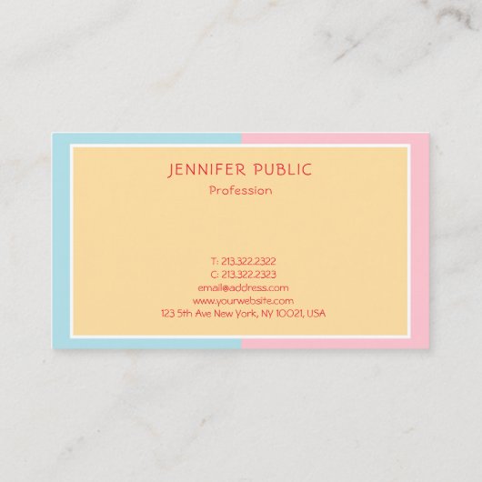 トレンドカラーズピンクイエローブルーエレガントシック 名刺 (裏面)