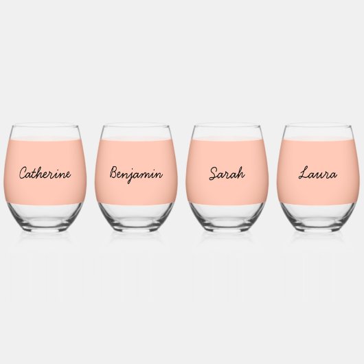 トレンドカラーソフト桃ペルソナライザブルグラス ステムなしワイングラス (正面)