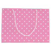 トレンドカラーホットピンクホワイトポルカ点々のあるテンプレート ラージペーパーバッグ (裏面)