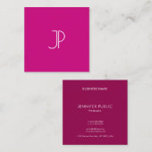 トレンドカラーモダンビバマゼンタモノグラムイニシャル スクエア名刺 (正面/裏面)