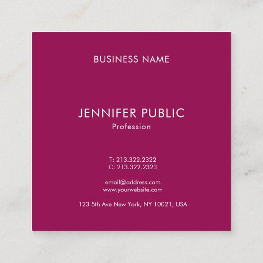 トレンドカラーモダンビバマゼンタモノグラムイニシャル スクエア名刺 (裏面)