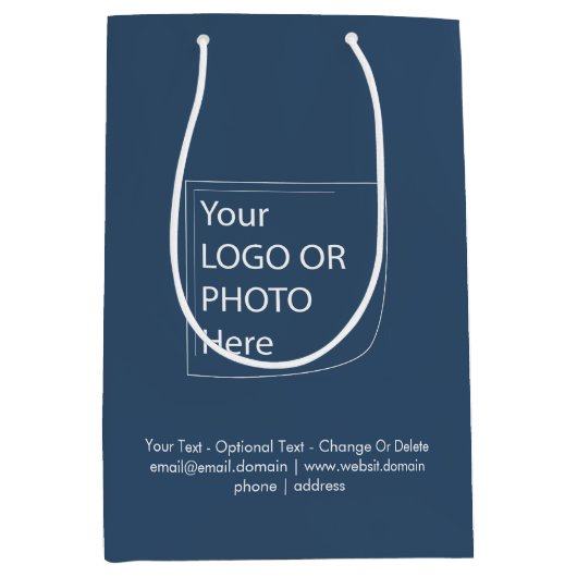 トレンドカラー - シリアスブルー ミディアムロゴギフトバッグ ミディアムペーパーバッグ (正面)