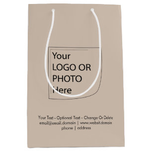 トレンドカラー - ソフトトープ ミディアムロゴギフトバッグ ミディアムペーパーバッグ