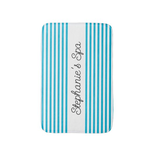 トレンドカラー – 鮮やかなシアンストライプのスパバスマット バスマット (正面縦)