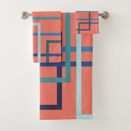 トレンドカラーPantone 2019青と緑の正方形 バスタオルセット (インサイチュ)