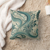 トレンドティール(緑がかった色)の複雑なフローラと旋回パターン2 クッション (ブランケット)
