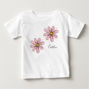 トレンドデイジー赤面ピンクのインクイアート ベビーTシャツ