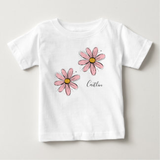 トレンドデイジー赤面ピンクのインクイアート ベビーTシャツ