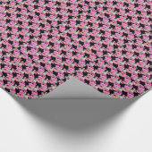 トレンドピンクの黒い花柄アクセサリー ラッピングペーパー (角)
