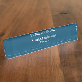 トレンドプロフェッショナルプレーンモダンエレガント海ブルー デスクネームプレート (側面)