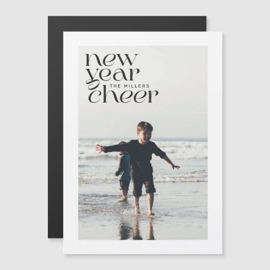 トレンドモダン新年応援写真磁気カード マグネット招待状 (正面/裏面)