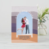 トレンド保存日付 |フォトパープルオレンジシック 招待状 (スタンド正面)