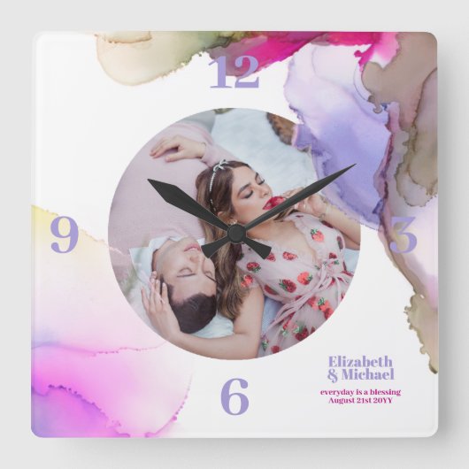 トレンド壁時計ムーディウォータカラー写真 スクエア壁時計 (正面)