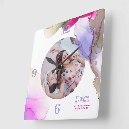 トレンド壁時計ムーディウォータカラー写真 スクエア壁時計 (傾斜)