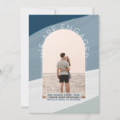 トレンド婚約 |フォトほこりっぽい青ストライプ色 招待状 (正面)