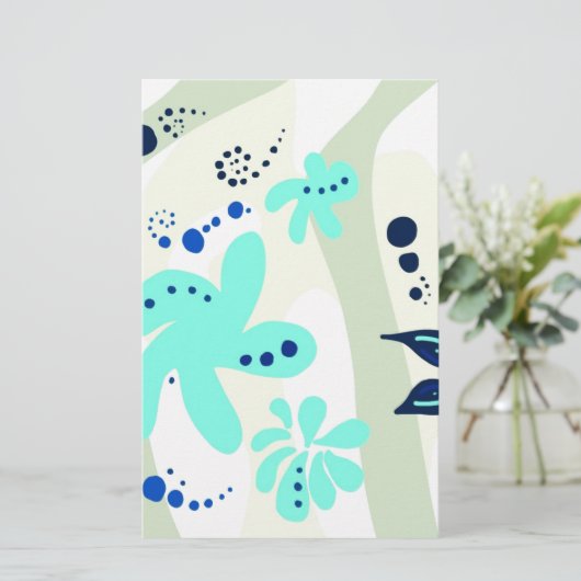 トレンド抽象芸術パターンのライトカラーフローラブロブ 便箋 (スタンド正面)