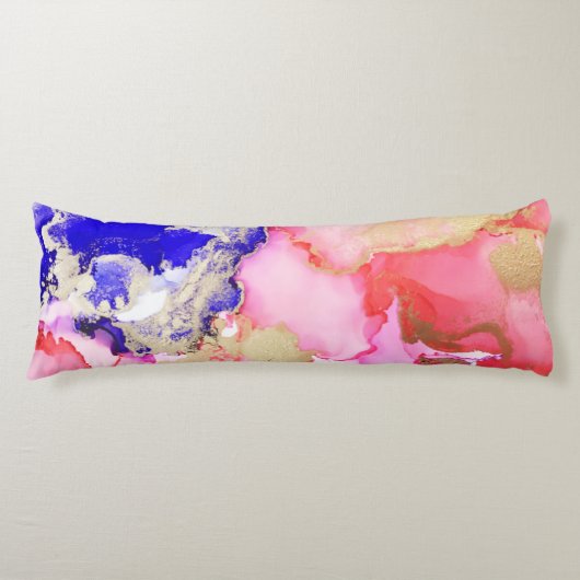 トレンド抽象芸術流体アート金ゴールド紫ピンク ボディピロー (正面)