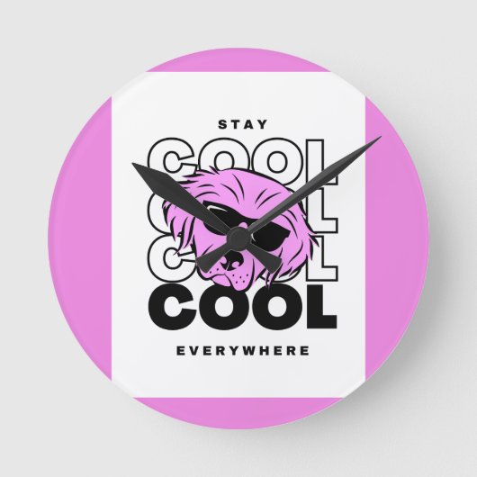 トレンド美しいピンクの犬の壁時計 ラウンド壁時計 (正面)