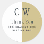 トレンド金ゴールドの白い結婚式の引き出物抱き枕ラベル ラウンドシール (正面)