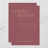 トレンモダングの埃結婚っぽいバラピンクの金ゴールド 招待状 (正面/裏面)