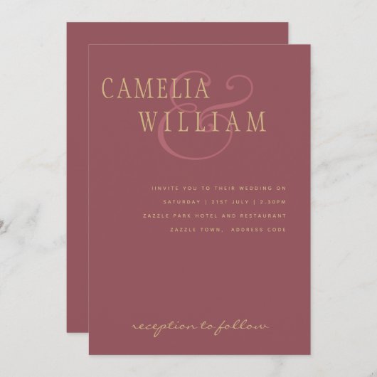 トレンモダングの埃結婚っぽいバラピンクの金ゴールド 招待状 (正面/裏面)