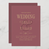 トレンモダングダスティバラピンク金ゴールド結婚ズ 招待状 (正面/裏面)