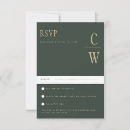 トレンモダンディングモス緑金ゴールド結婚式RSVP 出欠カード