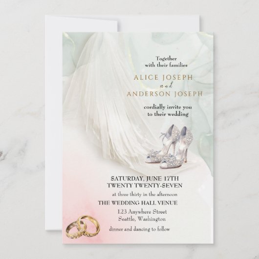 トレン ビー ブライド ヴェイル グリーン ウェディング 招待状 (正面)