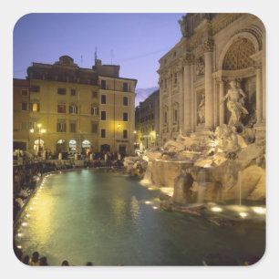 トレヴィの泉の夜景、イタリア ラツィオ州 ローマ スクエアシール
