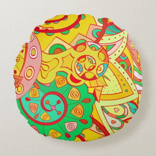 トレーサリーのシームレスなパターン。メンディデザイン。エスニックコ ラウンドクッション (正面)