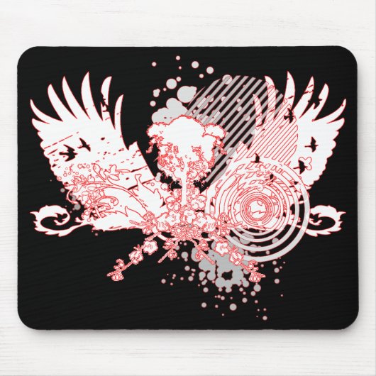 トレースされた木。赤と白 マウスパッド (正面)