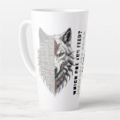 トレーダーの寿命 | フロントホワイトウルフ | バックブラックウルフ カフェラテマグ (左アングル)