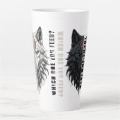 トレーダーの寿命 | フロントホワイトウルフ | バックブラックウルフ カフェラテマグ (正面)