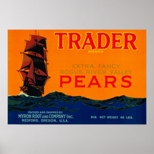 トレーダーPear Crate LabelMedford、または ポスター (正面)
