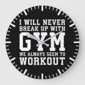 トレーニングおもしろいことわざ、私はジムと別れることはない ラージ壁時計 (正面)