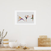 トレーニングカラフルフィットネスヨガポーズバランス女性 ポスター (キッチン)