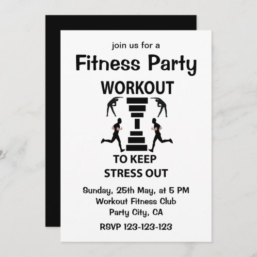 トレーニングフィットネスエクササイズフィットネスパーティー 招待状 (正面/裏面)