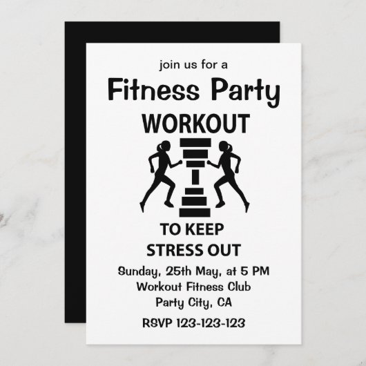トレーニングフィットネスエクササイズフィットネスパーティー 招待状 (正面/裏面)