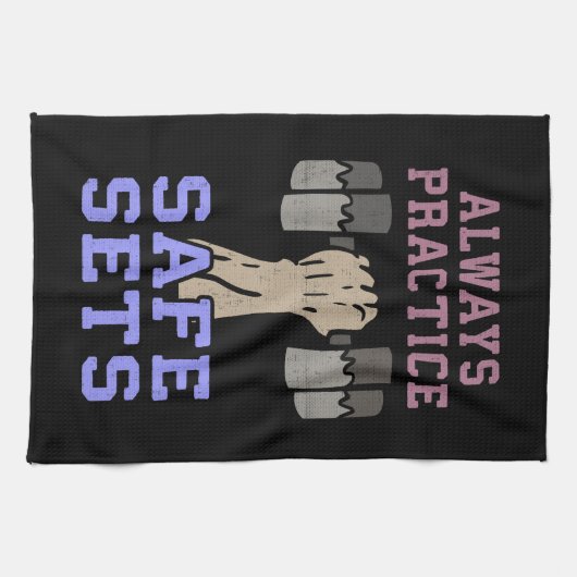 トレーニングユーモア – セーフセットの練習 – ノベルティジム キッチンタオル (横)