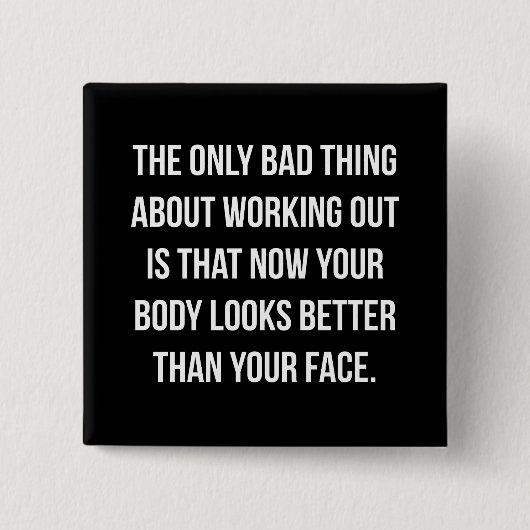 トレーニングユーモア – 体vs顔-おもしろいノベルティジム 缶バッジ (正面)