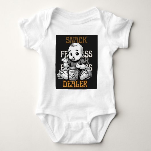 トレーニング中のスナックのディーラー" – 未来のグルメ警告！ ベビーボディスーツ (正面)