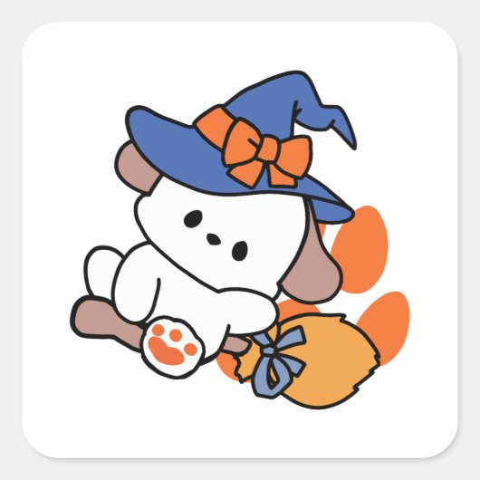 トレーニング中のポーソウルウィッチ – かわいいハロウィーン犬 スクエアシール (正面)