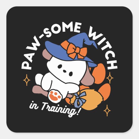 トレーニング中のポーソウルウィッチ – かわいいハロウィーン犬 スクエアシール (正面)